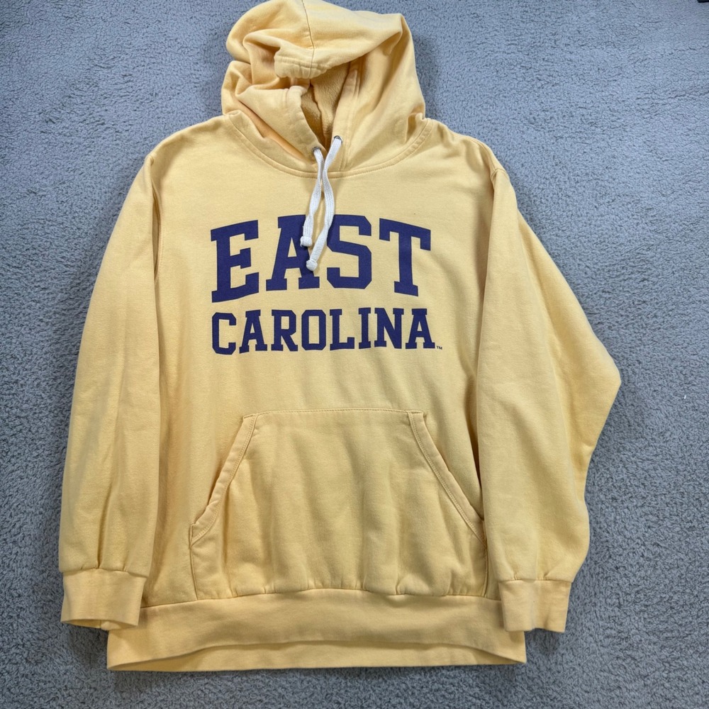 East Carolina University Pirates Hoodie Sweatshirt Mens M Yellow Vintage Fleece